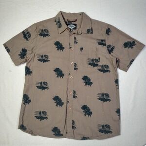 Bohnam Mens Button Up Shirt Size Medium Brown Cotton AOP Wolf Print Short Sleeve